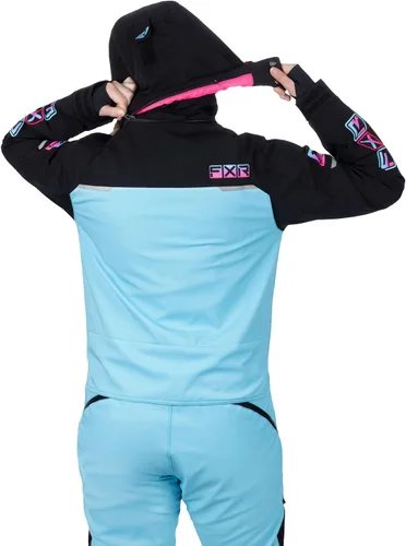 Vista 4 de FXR Monosuit Maverick Lite 2025 para mujer Negro/Azul Cielo/E Rosa