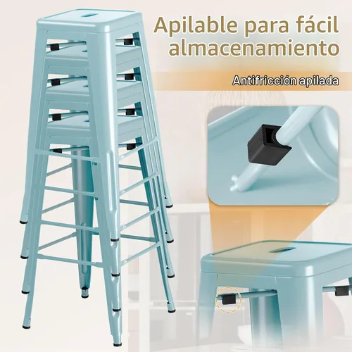 Vista 6 de Furmax - Juego de 4 taburetes de metal de 30 pulgadas, apilables para Azul