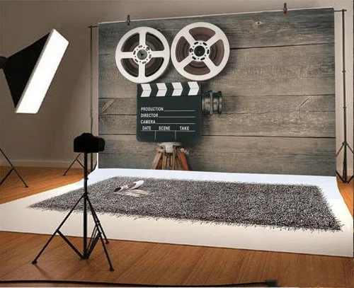 Vista 4 de AOFOTO Cámara de película antigua de 5 x 3 pies sobre fondo de tablero de madera, película vintage, película, fotografía, telón de fondo, carrete