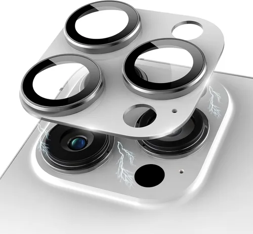 Vista 13 de Protector de lente de cámara con purpurina compatible con iPhone 15 Pro/iPhone 15 Pro Max, acrílico transparente más anillo de aleación de aluminio
