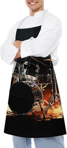 Vista 4 de Personalized Drummer Adult Apron, Kitchen Cooking Aprons for Woman Man, Adjustable Bib Apron with Pocket for Baking, BBQ Crafting Outdoors, Dining