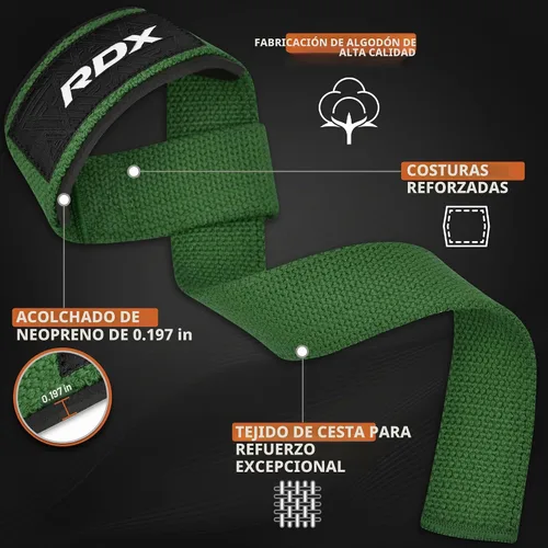 Vista 2 de RDX - Correas de elevación para levantamiento de pesas – Correa de muñeca de gimnasio resistente 100% algodón con acolchado de neopreno de 5 mm