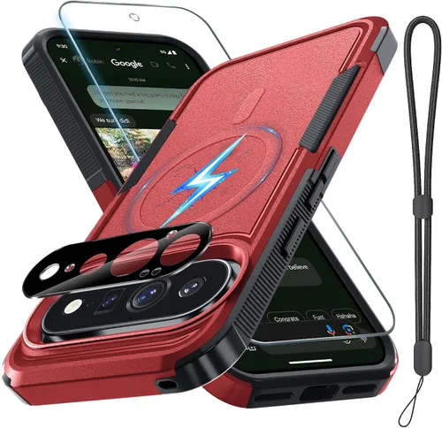 Vista 45 de Funda para Google Pixel 9A, de cuerpo completo, resistente, a prueba de golpes, con correa de cordón, protector de pantalla de vidrio templado