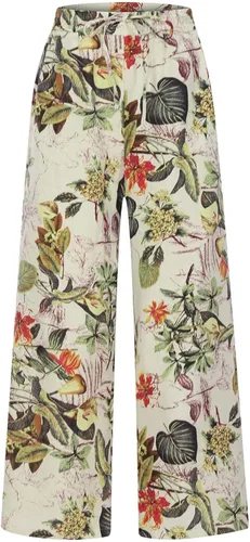 Vista 2 de PANOEGSN Pantalones de lino para mujer, talla grande, pantalones bohemios de cintura alta, estampado floral, pantalones de preppy, ropa casual