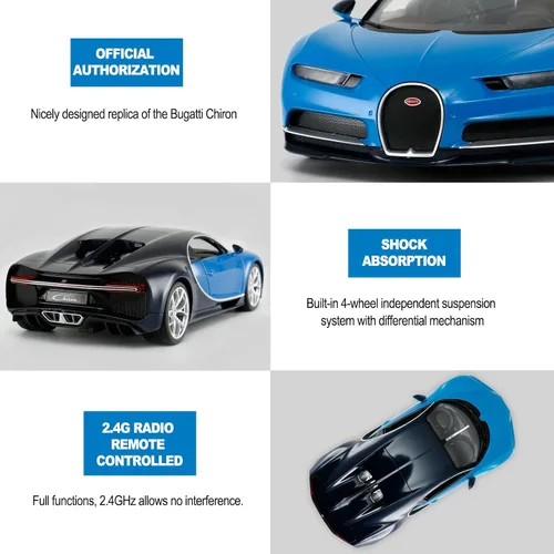Vista 6 de RASTAR RC Bugatti Chiron Coche De Control Remoto, 1/14 Bugatti Chiron RC Car - Azul