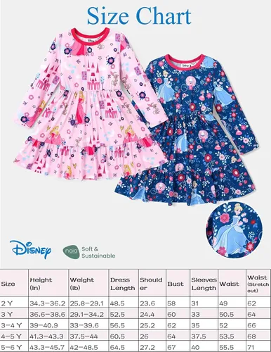 Vista 7 de Disney Princess Toddler Girl Dress Character Print Long Sleeve Playwear Dress 2-6 Years