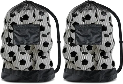 Vista 10 de BROTOU Bolsa de red para pelota de fútbol extragrande, bolsa de malla con cordón de 40 x 30 pulgadas con bolsillo con cremallera, bolsa