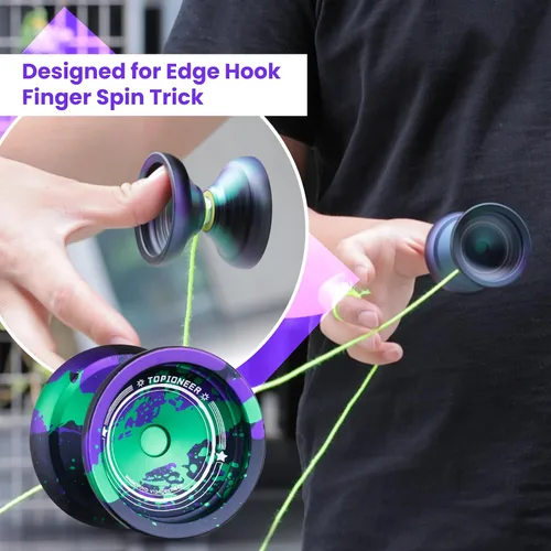 Vista 8 de MAGICYOYO Responsive Yoyos - Paquete de 2 yoyos de metal V12 + yoyo de plástico K2 verde brillante, yoyo profesional para niños, yoyo de doble