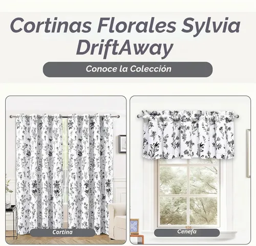 Vista 7 de DriftAway Sylvia - Cortina opaca con aislamiento térmico y estampado de acuarela, con estampado de hierbas botánicas florales, bolsillo para barra