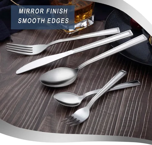 Vista 6 de Hunnycook Juego de cubiertos de 30 piezas – Juego de cubiertos de acero inoxidable para 6, incluye cucharas y tenedores, pulido de espejo, apto