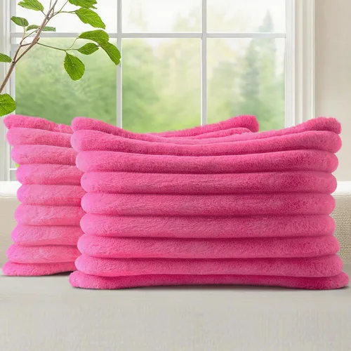 Vista 75 de decorUhome Fundas de almohada de piel sintética, juego de 2, decorativas, afelpadas, suaves, afelpadas, a rayas, parte posterior de terciopelo