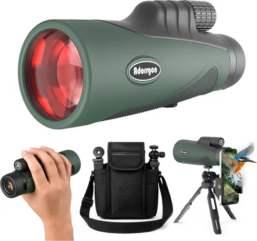 Vista 9 de Monocular compacto de 12 x 52 para adultos de alta potencia con visión Prisma BAK4, lente FMC, con adaptador de teléfono, trípode, correa de mano
