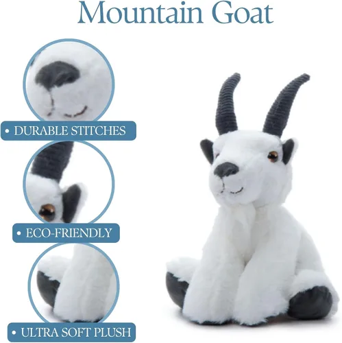 Vista 9 de The Petting Zoo Peluche de cabra de montaña, regalos para niños, animales salvajes de vida silvestre, juguete de peluche de cabra de 9 pulgadas