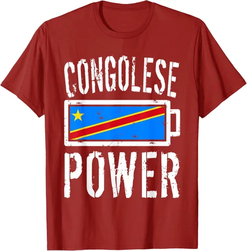 Vista 21 de Camiseta de batería de energía congoleña con bandera de República Democrática del Congo, Negro, S