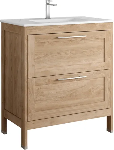 Vista 4 de DAX Lakeside - Tocador individual de madera y porcelana con lavabo Onix, 32 pulgadas, roble