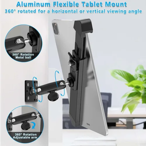 Vista 6 de Soporte de bloqueo de pared para tableta para iPad de 7 a 11 pulgadas, soporte de quiosco de tableta antirrobo de metal con bloqueo seguro para sala