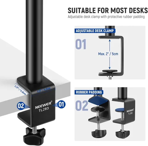 Vista 5 de NEEWER Soporte de escritorio extensible para cámara con cabeza de bola, soporte de luz de mesa ajustable de 17"-40" con tornillo de 1/4