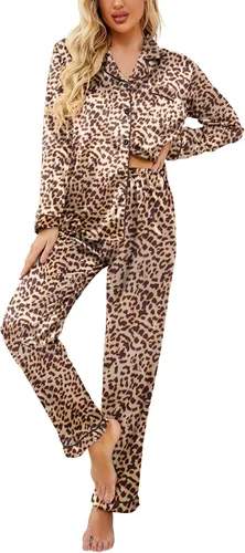 Vista 50 de Ekouaer - Conjunto de pijama de satén de seda clásico con botones para mujer, de manga larga Verde militar