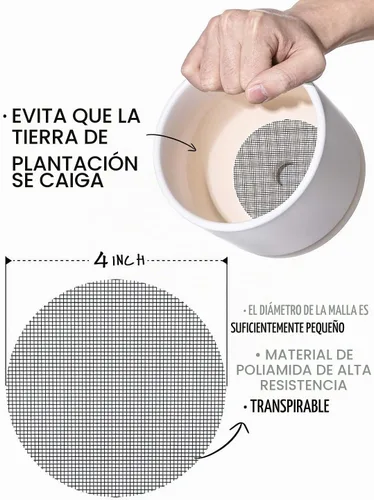 Vista 4 de LE TAUCI Almohadillas de malla para agujeros para macetas, cubiertas de drenaje redondas de 4 pulgadas, evitan la pérdida de suelo, duraderas