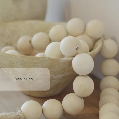 Vista 3 de Guirnalda de cuentas de madera extra grande con cuentas de madera de 1.6 pulgadas de diámetro, guirnalda de cuentas de madera con borlas, cuentas
