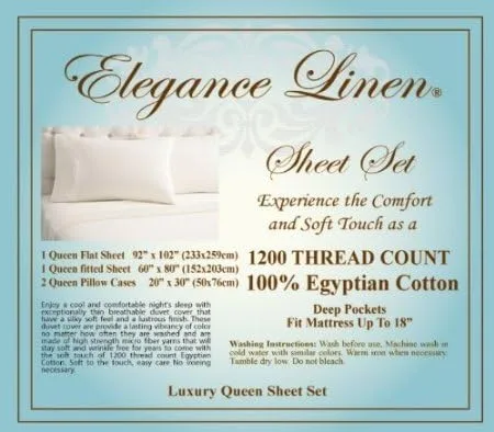 Vista 2 de Elegance Linen Juego de sábanas de 1200 hilos, calidad egipcia, ultra suave, lujoso, sin arrugas y resistente a la decoloración, bolsillo profundo