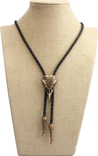 Vista 343 de Jeilwiy Corbata de bolo para hombre, corbata de vaquero occidental, collar de corbata de bolo dorado, corbata de cuero, corbata de Halloween