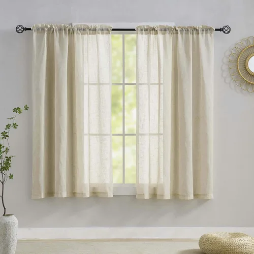 Vista 12 de Home Brilliant Cortinas traslúcidas para sala de estar de 45 pulgadas de largo, paneles de ventana pequeños para dormitorio, cortinas cortas