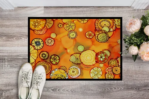 Vista 2 de Caroline's Treasures 8987JMAT - Felpudo abstracto de flores en naranjas y amarillos, 24 x 36 pulgadas, tapete para puerta delantera