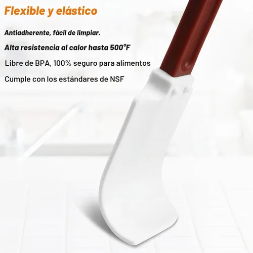 Vista 2 de Espátula de silicona de alta temperatura, espátula comercial 500°F resistente al calor, raspador de silicona antiadherente (10 pulgadas, NSF)