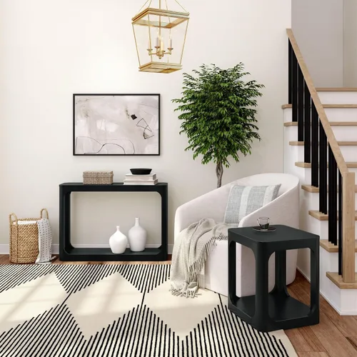 Vista 5 de Plank+Beam Forma Mesa Consola, 46 Pulgadas, Mesa de Sofá de Madera Sólida, Mesa de Entrada para Pasillo, Mesa Estrecha Detrás del Sofá, Mesas