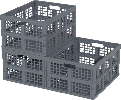 Vista 8 de Cajas de almacenamiento plegables de 16 cuartos de galón, 3 paquetes, contenedor de almacenamiento plegable negro cajón de leche de plástico