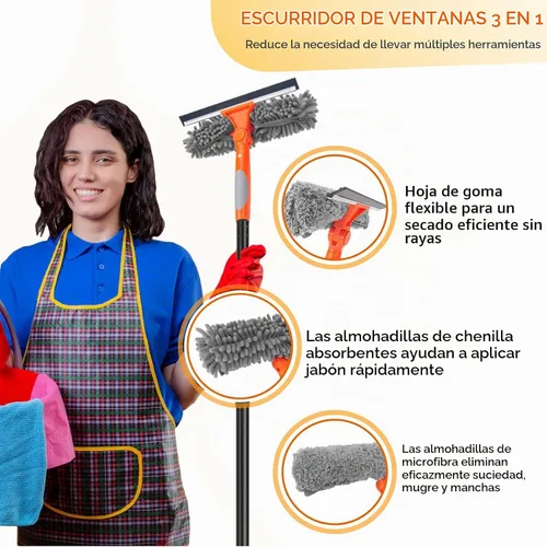 Vista 2 de Herramienta de limpieza de ventanas para el hogar, kit de escobilla de goma de 59.5'' para parabrisas de automóvil, puerta de ducha, limpieza