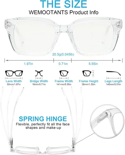 Vista 30 de Lightweight Reading Glasses Men Women Square Spring Hinges Readers 1.00 1.25 1.50 1.75 2.00 2.25 2.50 2.75 3.00