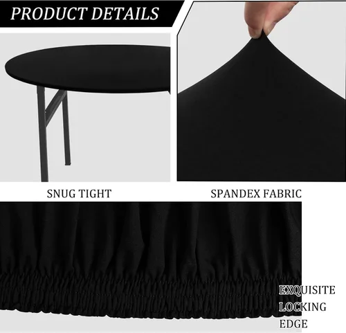 Vista 4 de Mantel redondo de elastano para mesa, 4 piezas, elástico, ajustable, lavable, protector de mesa para interiores y exteriores (negro)