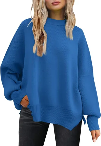 Vista 197 de Lillusory - Suéter extragrande con mangas de murciélago y cuello redondo para mujer, prenda moderna de otoño de tejido de punto sin botones