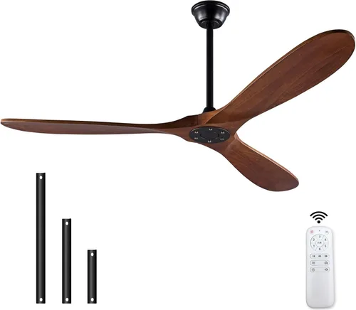 Vista 13 de Ventiladores de techo negros de 42 pulgadas con luces y control remoto, luz LED regulable, 3 cuchillas de madera, función de memoria, motor CC