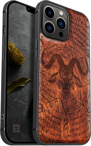 Vista 11 de Carveit Funda magnética de madera para iPhone 13 Pro Max [madera natural y TPU suave negro] Funda protectora de madera única y elegante a prueba
