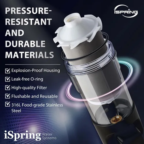 Vista 7 de iSpring WSP50ARJ, Certificado NSF, Filtro de agua de sedimentos de centrifugado, Tamaño Jumbo mejorado, Gran capacidad, Reutilizable con módulo