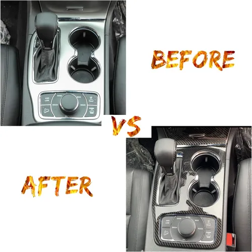 Vista 4 de Kit de moldura interior de cubierta de panel de cambio de marchas JeCar para Jeep Grand Cherokee 2016-2020, textura de fibra de carbono