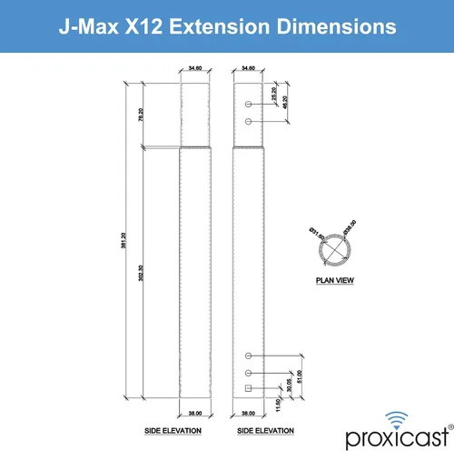 Vista 7 de Poste de extensión de acero inoxidable de 12 pulgadas para soportes de antena Proxicast J-Max (ANT-800-X12)