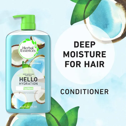 Vista 9 de Juego de champú y acondicionador hidratante Herbal Essences, libre de parabenos, Hello Hydration, seguro para cabello tratado con color, coco, azul