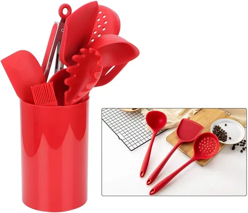 Vista 7 de 9 Piece Silicone Kitchen Utensils Set, Nonstick Cookware, Spatula, Soup Spoon, Strainer, Rice Spoon, Scraper, Spoon for