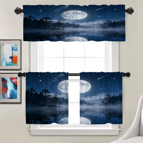 Vista 23 de Batmerry American Flag Ink Dot Blackout Tier Curtains, Red Blue White Stars Abstract Thermal Insulated Half Curtain Rod Pocket Small Valance for