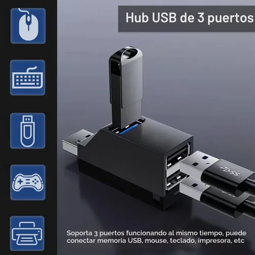 Vista 2 de VIENON Adaptador USB de 3 puertos, concentrador USB 3.0, divisor USB-A 1 a 3 para teclado, disco duro móvil, disco U, cámara, ratón, etc