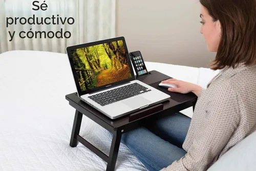 Vista 8 de Sofia + Sam Bandeja de cama para laptop con cajón de almacenamiento, patas plegables ajustables y alfombrilla para mouse Escritorio portátil
