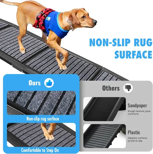Vista 2 de Rampa plegable para perros para automóviles, rampa grande para perros de 63 x 17 pulgadas para SUV y camión, superficie antideslizante y mango