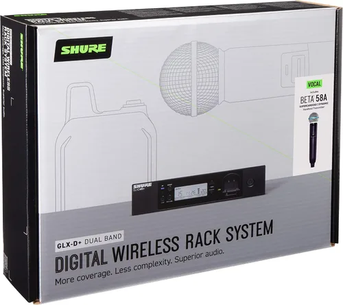 Vista 2 de Shure GLXD24R+/B58 Sistema de Micrófono Inalámbrico Digital Profesional de Banda Dual – Duración de Batería de 12 Horas, Alcance de 100 pies