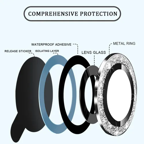Vista 2 de Protector de lente de cámara para iPhone 14/iPhone 14 Plus Bling Diamond Funda de cámara de vidrio templado, accesorios de decoración de cámara