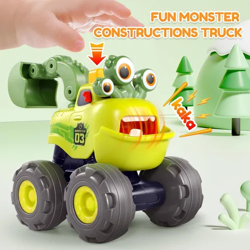 Vista 2 de Juguetes para niños de 1 año, camiones monstruo juguetes de construcción para niños pequeños 1-3 grúa camión volquete excavadora retroceso coche