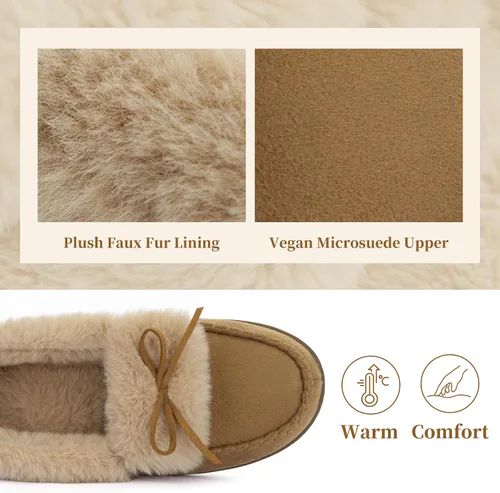 Vista 3 de RockDove Pantuflas tipo mocasín de microgamuza con forro de piel sintética para mujer
